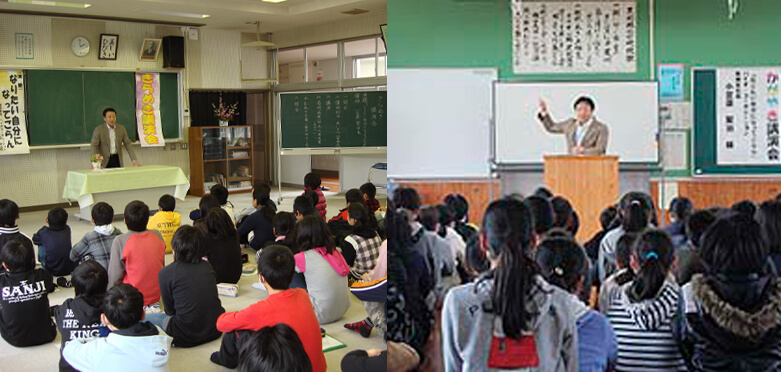 代表取締役社長 小笠原による小中学校での教育講演活動