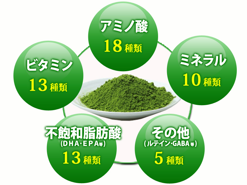 ビタミン、ミネラル、アミノ酸、不飽和脂肪酸、その他