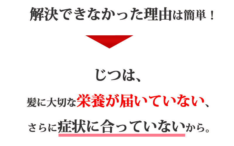 ダメな理由は簡単！じつは、髪に大切な栄養が届いていない、さらに症状に合っていないから。